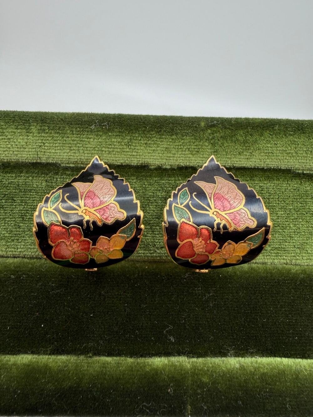 Cloisonné Butterfly Earrings Vintage clip on
